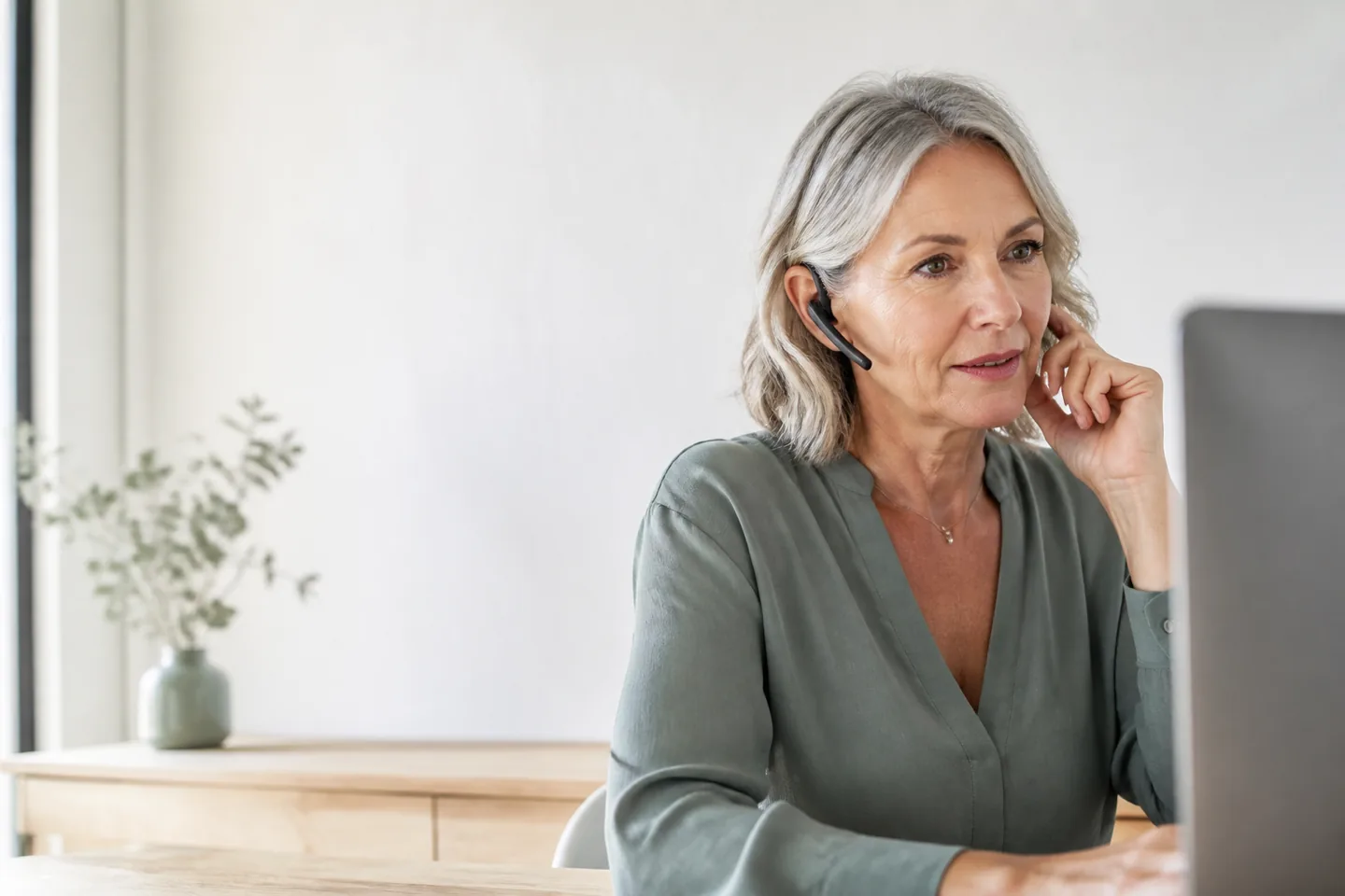 Une conseillère répond à une question lors d’un échange à distance